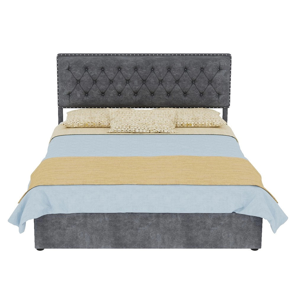 Letto Contenitore Imbottito ¨C MINIMAL ¨C Grigio 140x200 con Materasso