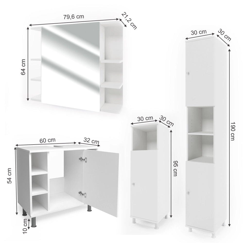 Vicco Set mobili bagno Bianco 4 parti