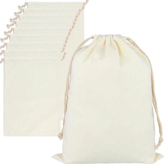 Set di Corda da Viaggio da 10 - 40 x 30 cm - Borsa di Stoffa per la Conservazione - Respira e è Lavabile - Organizzatore di Viaggio Reutilizzabile - Chiusura con Corda da Viaggio - Borsa di Conservazione
