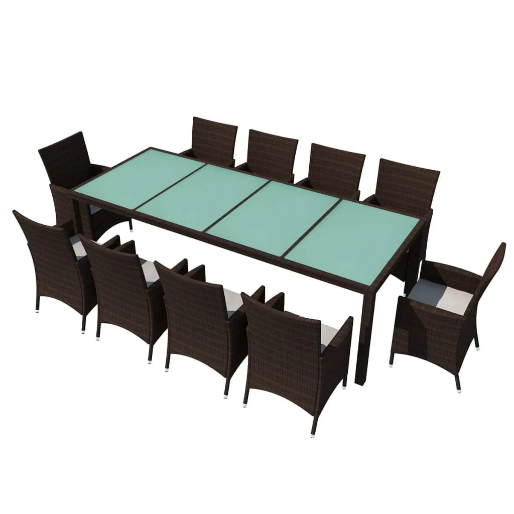 Set di mobili da giardino mobili da esterno 11 pezzi con cuscini resina intrecciata marrone 02_0015433