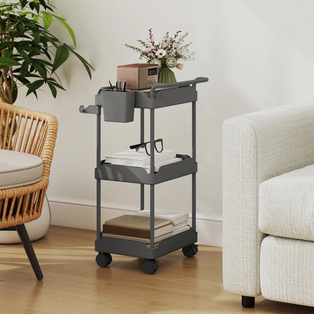Carrello da Cucina a 3 Livelli con Cestini ¨C zephmum ¨C Grigio