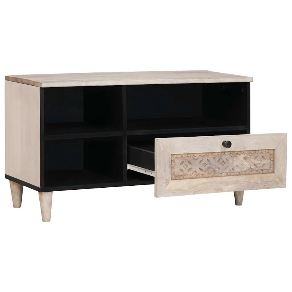 vidaXL Mobile TV Bianco 80 x 33 x 46 cm legno massello di mango