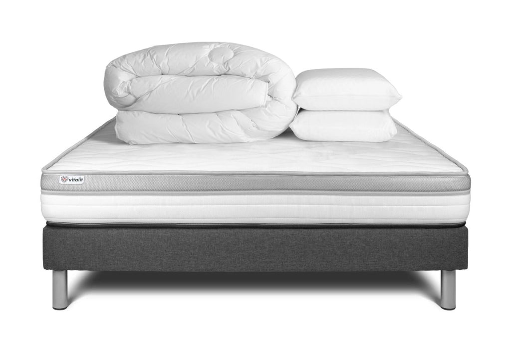 Pacchetto letto completo - Materasso 200x200cm + Box spring con doghe (kit) + 2 cuscini + Piumino - Vital Relax