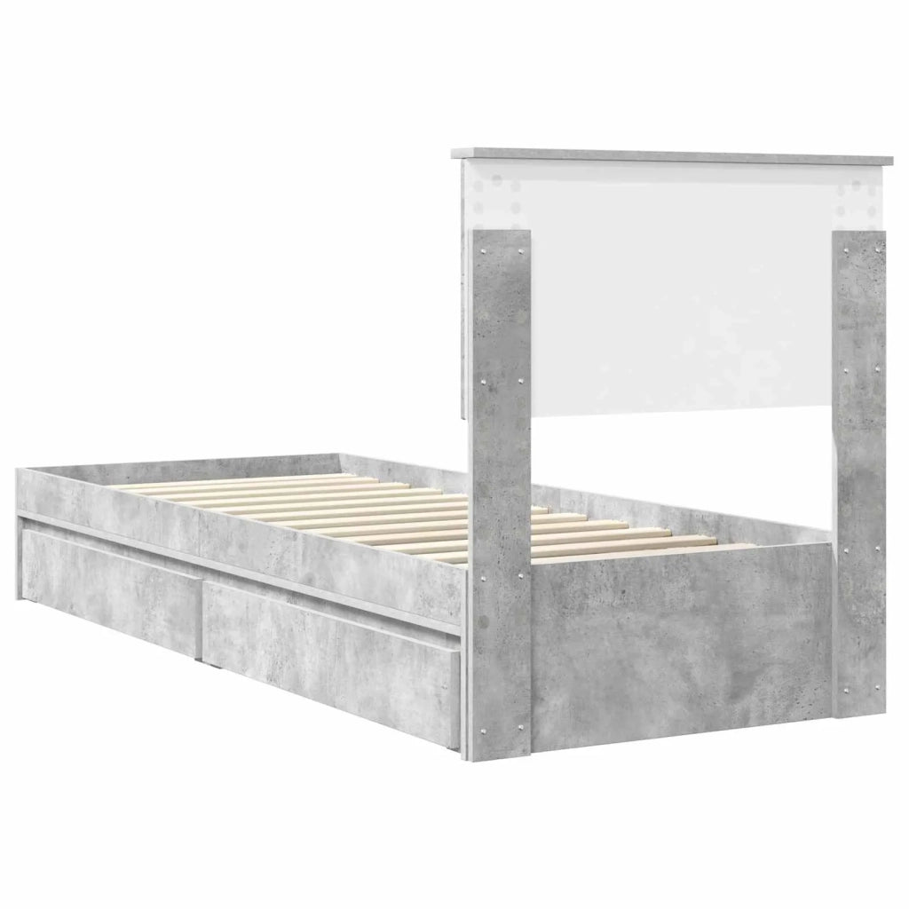 Letto con Contenitore con testiera Grigio cemento 75 x 190 cm