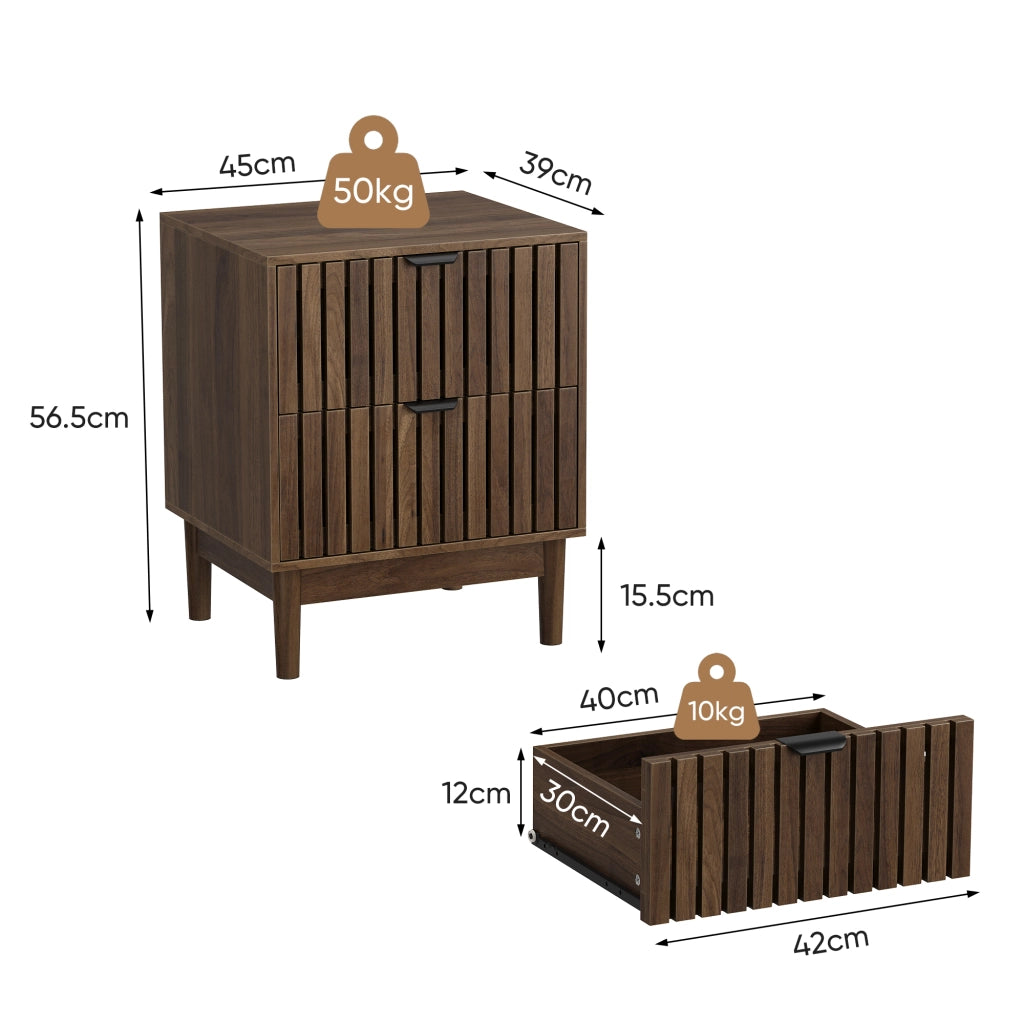 Comodino Mid-Century Modern ¨C MINIMAL ¨C Legno con 2 Cassetti, 45x39x56,5 cm