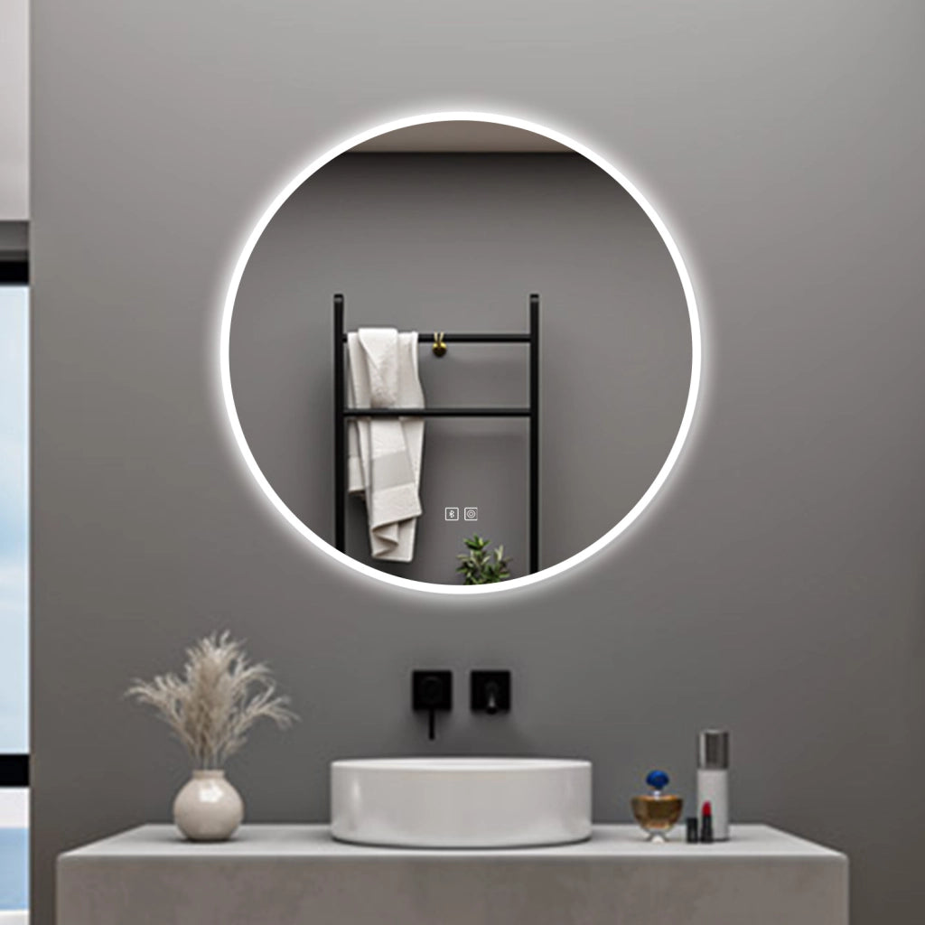 AICA Specchio da bagno 80 x 80 cm, blue tooth, 3 colori, antiappannamento, dimmerabile, interruttore touch, Funzione Memoria