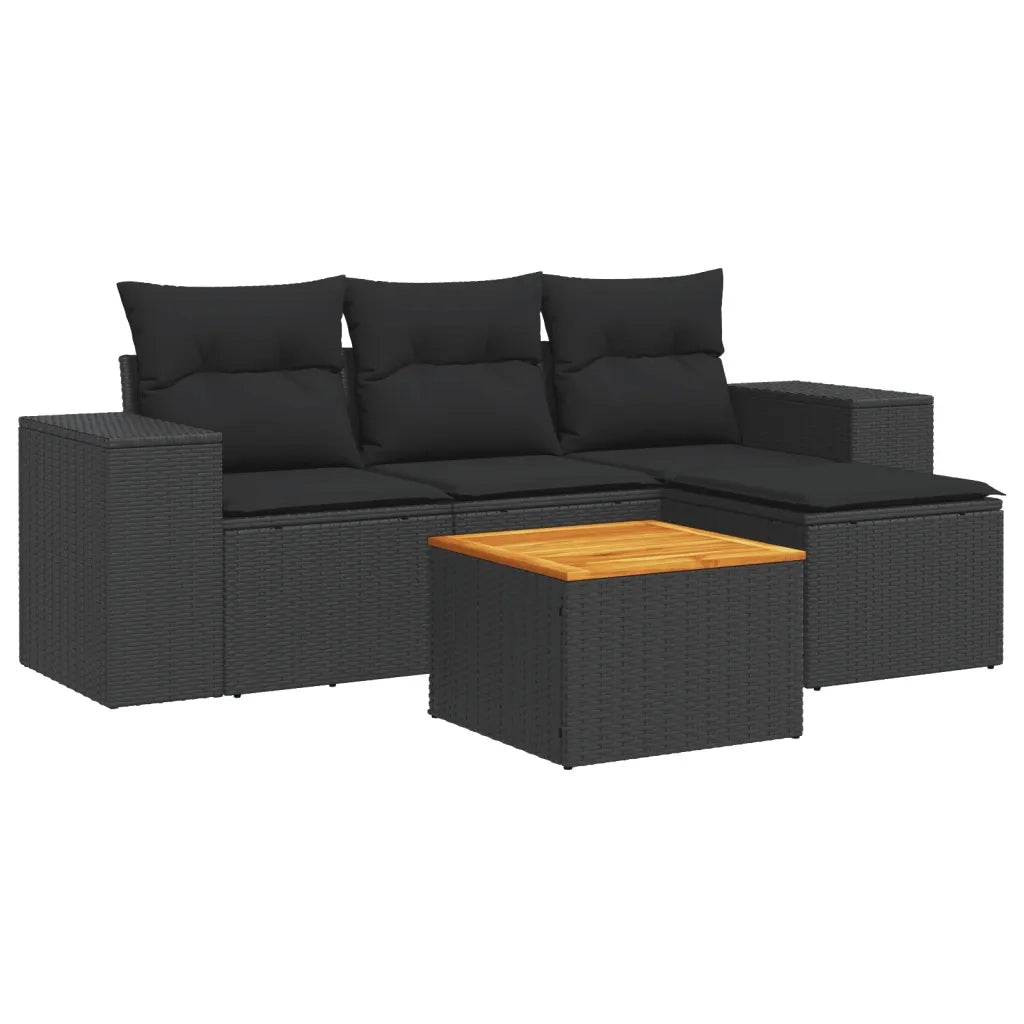 Set Divani da Giardino 5 pz | Set Salotto da Giardino con Cuscini in Polyrattan Nero