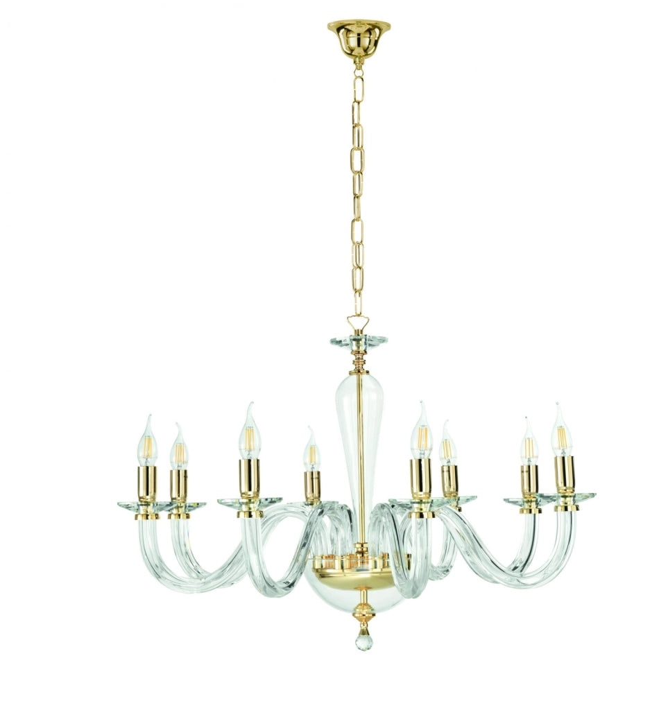 LAMPADARIO RAVEL 8 LUCI ATTACCO E14 CRISTALLO E ORO D.82CM