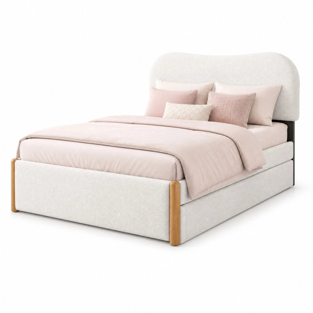Letto imbottito 140 x 200 cm bianco con letto estraibile laterale
