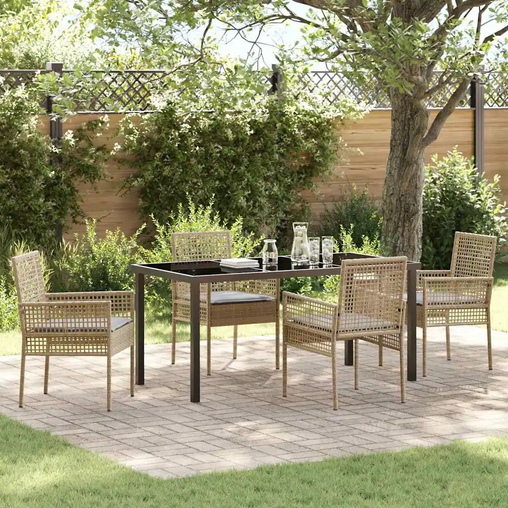 Set da Pranzo per Giardino con cuscino 5 pcs Beige polyrattan