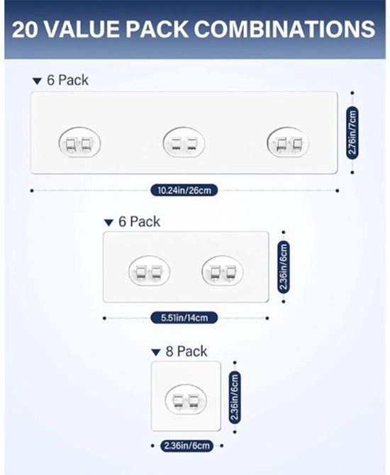 Haken adesivi - Pacchetto da 20 hanger adesivi, idoneo per l'appoggio di spazzole, asciugamani, ombrelli, borse, ecc. Non è necessario perforare e facile da fissare in cucine e bagni.