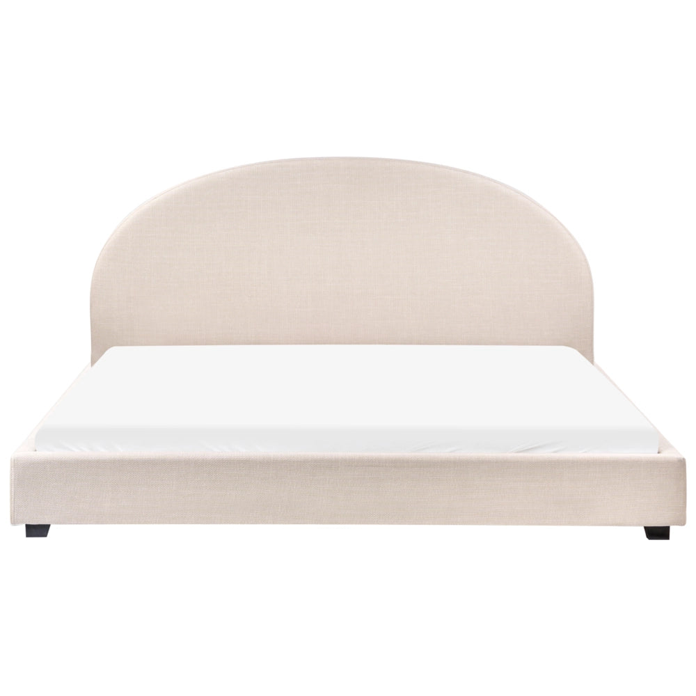Letto con rete design retrò minimalista tessuto beige chiaro poliestere 180 x 200 cm