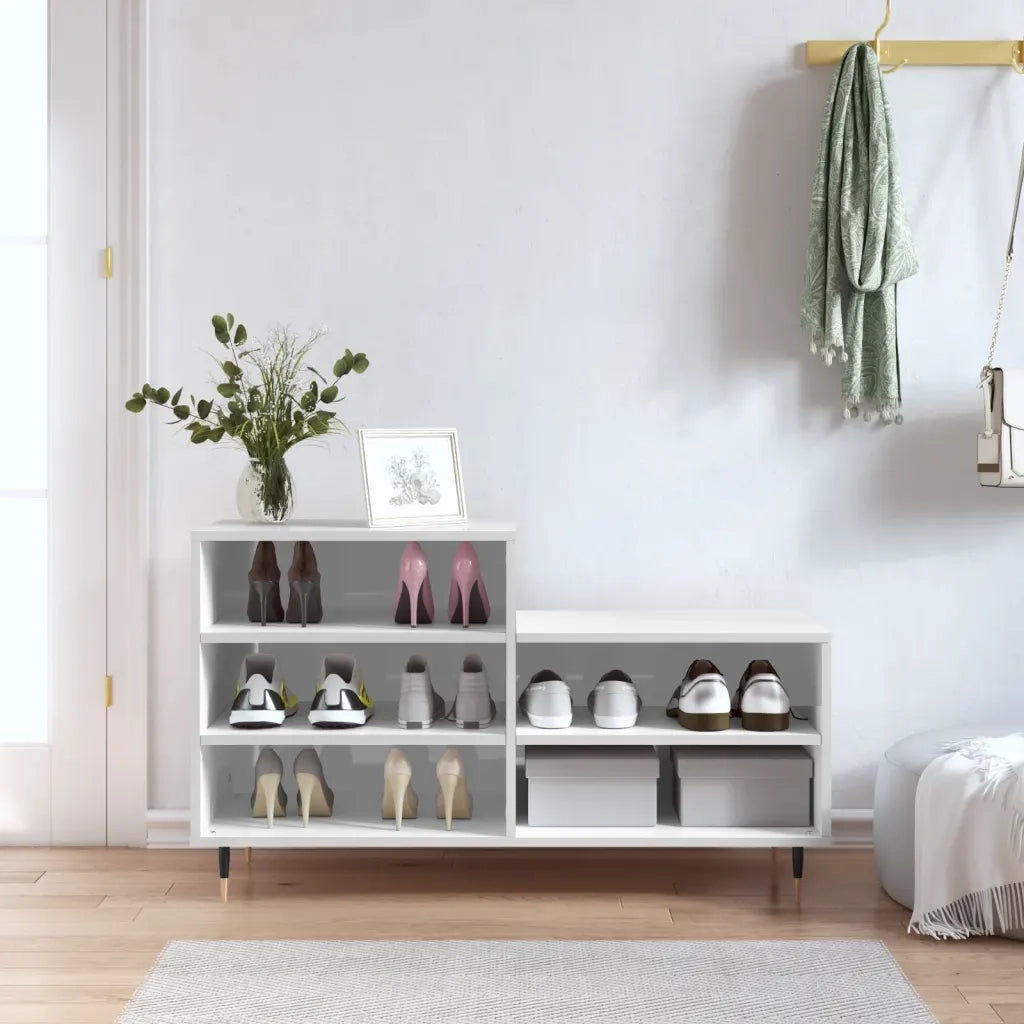 Scarpiera | Mobile per scarpe Bianco Lucido 102x36x60 cm in Legno Multistrato