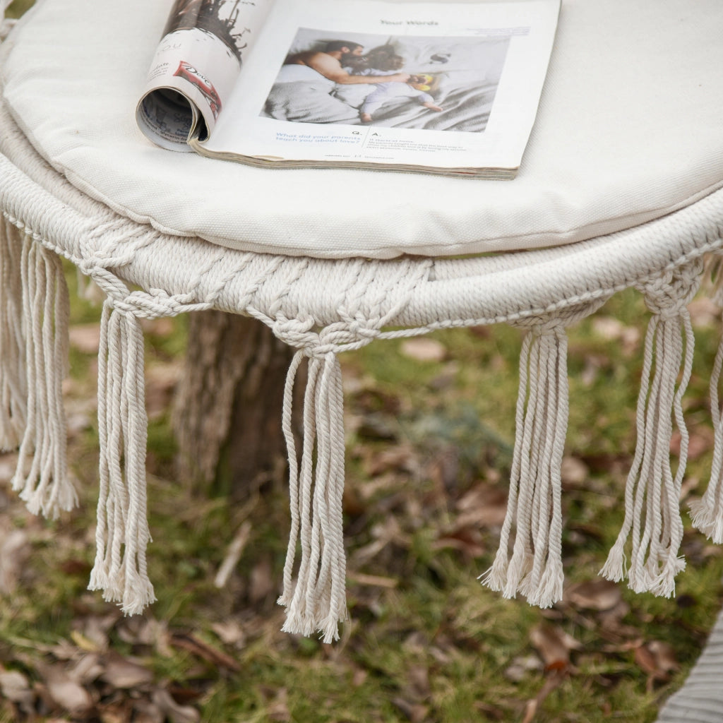 Sedia sospesa rotonda ¨C zephmum ¨C ?60 cm, corda di cotone, cuscino, 80x80x42 cm, beige