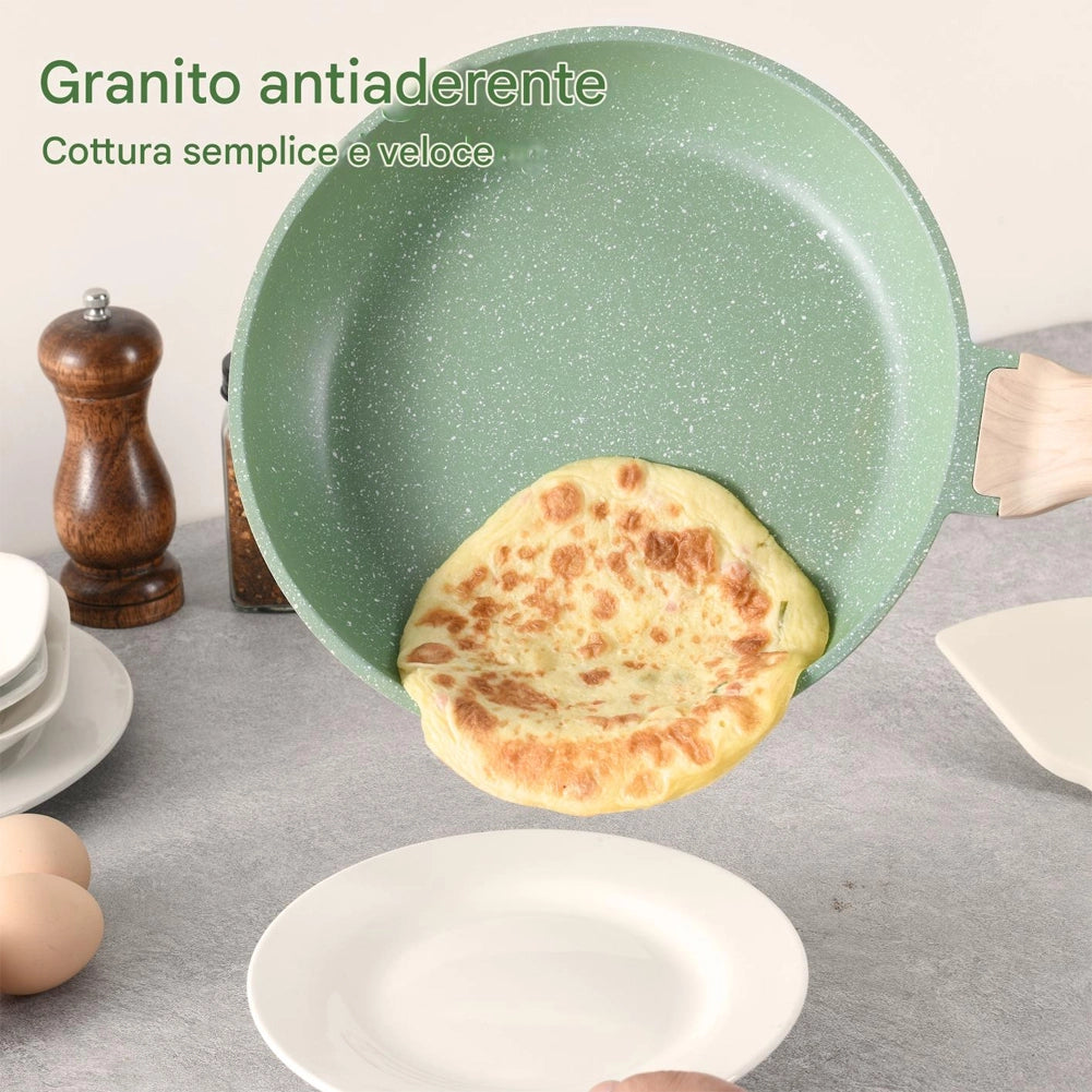 Batteria Pentole e Padelle 21 Pezzi in Alluminio Pressofuso Antiaderente Verde