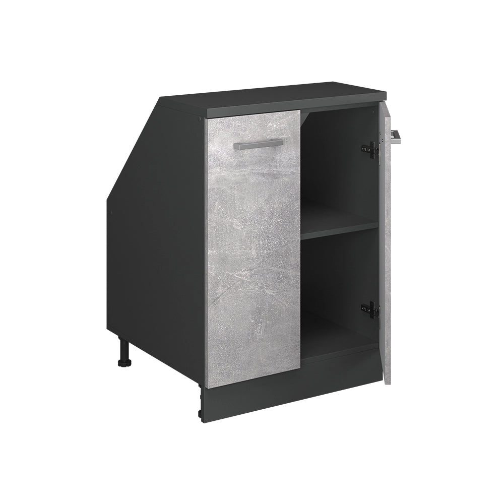 Mobile cucina sottotetto R-Line Calcestruzzo/Antracite 60 cm con 2 porte, carcassa 60 cm profondità Vicco