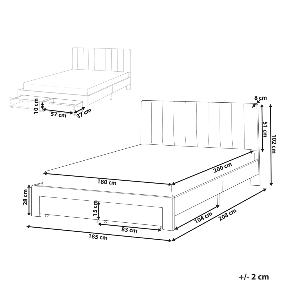 Letto matrimoniale 180 x 200 cm Bianco Sporco Rivestimento in velluto 4ft con cassetti Testiera Base a doghe Moderno