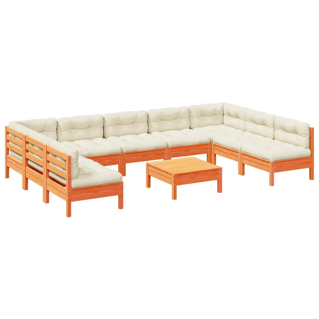 Set Divani Giardino 10pz con Cuscini Marrone Cera Massello Pino 3299600