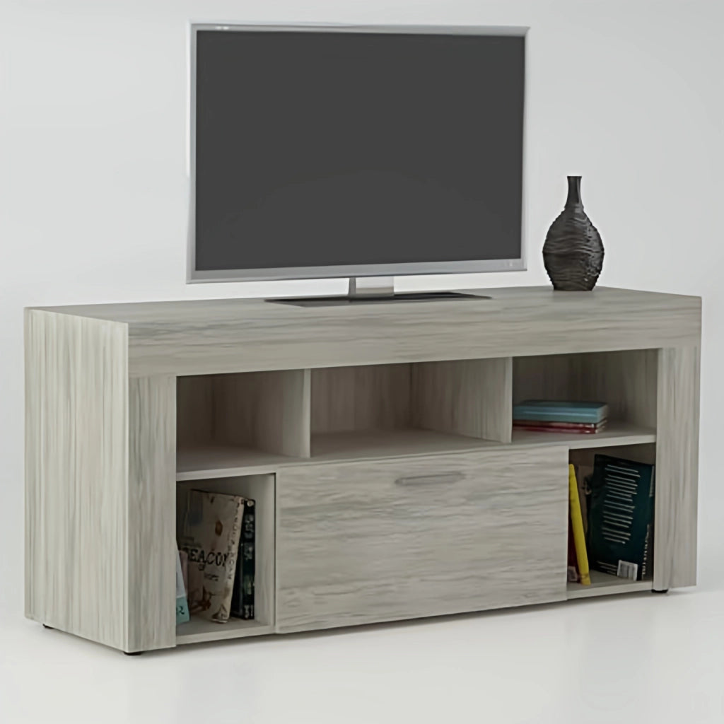 Mobile Porta TV Vision 135x41x60cm Bianco Venato-Pannello Truciolare,1 Anta,5 Vani