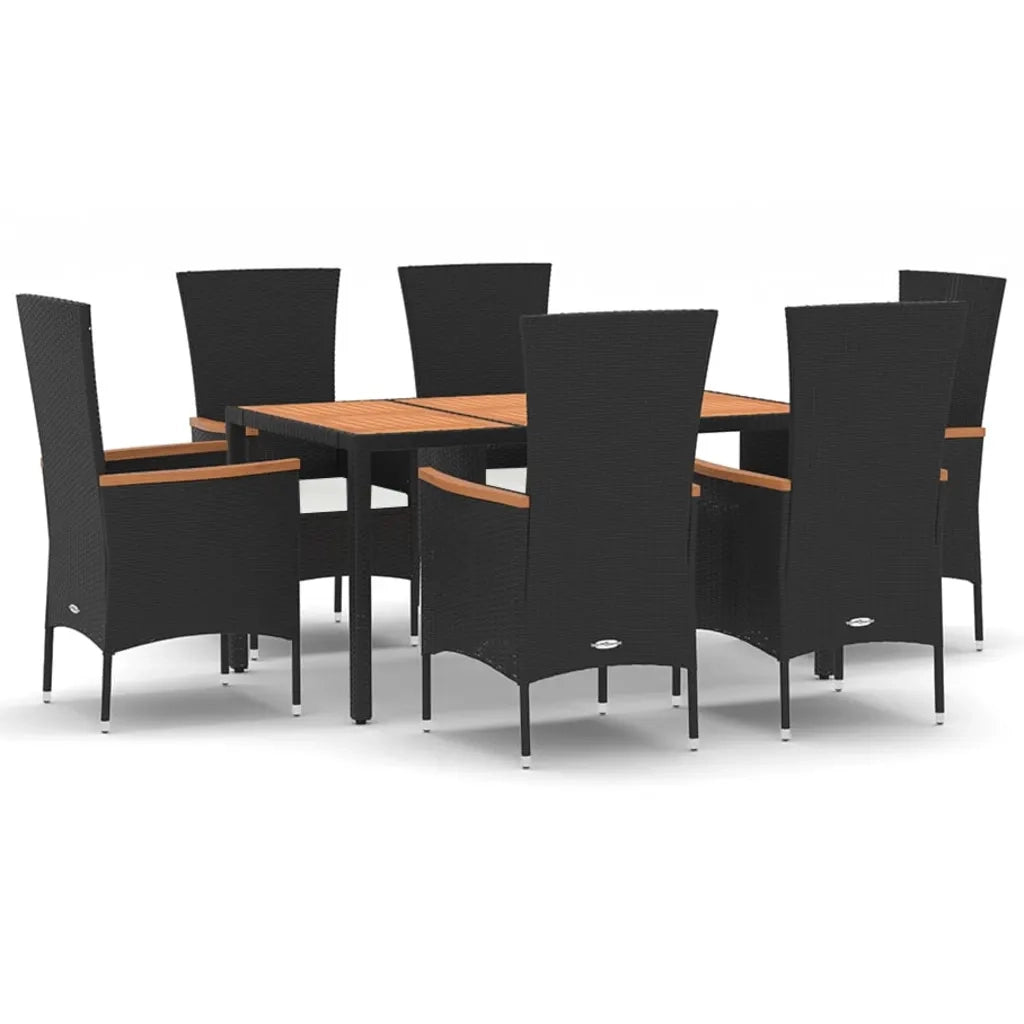 Set da Pranzo da Giardino 7 pz Nero con Cuscini in Polyrattancod mxl 100380
