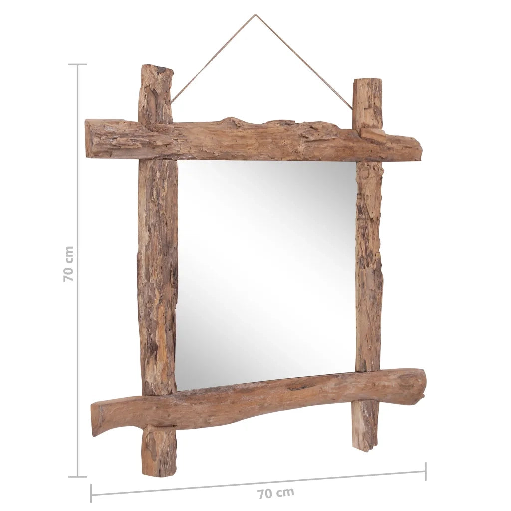 Specchio con Tronchi Naturale 70x70 cm in Teak di Recupero 283934