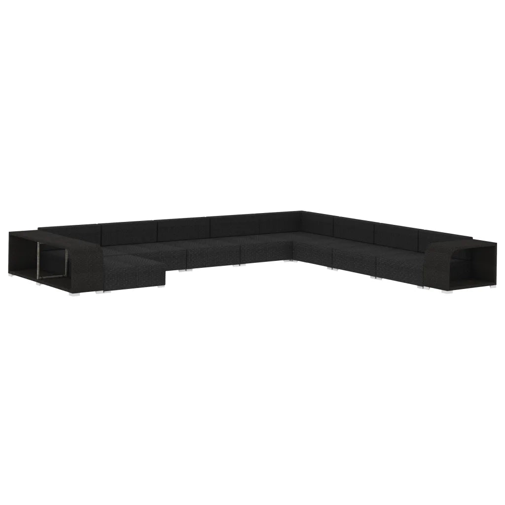 Set Divani da Giardino 11 pz con Cuscini in Polyrattan Nero 48322