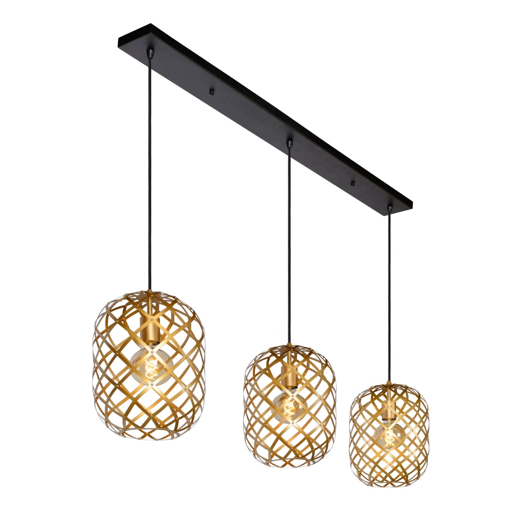 Lampada sospensione industriale oro Wolfram 3xE27 Lucide