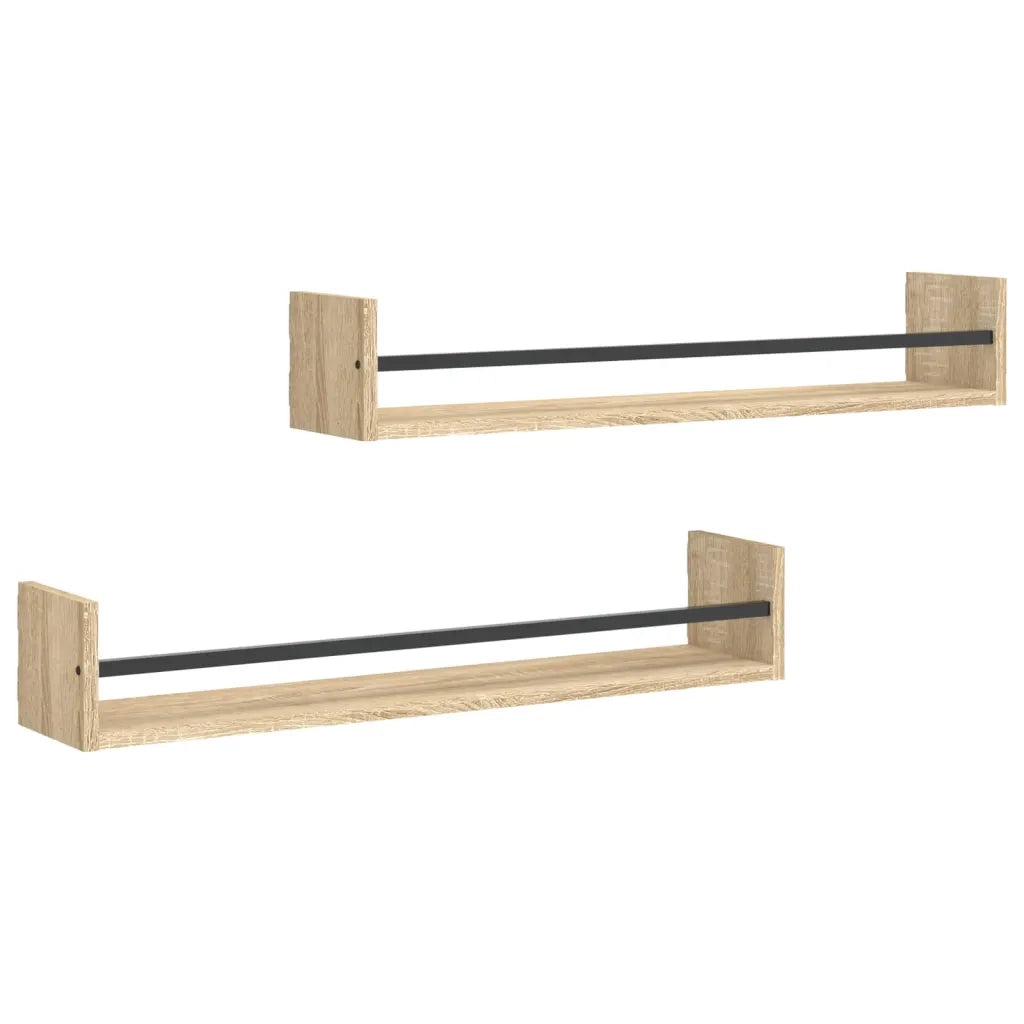 Mensole a Parete con Aste 2pz Rovere Sonoma 80x16x14 cm 835440