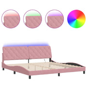 Letto matrimoniale | Letto per adulti | Giroletto con LED senza Materasso Rosa 200x200 cm in Velluto