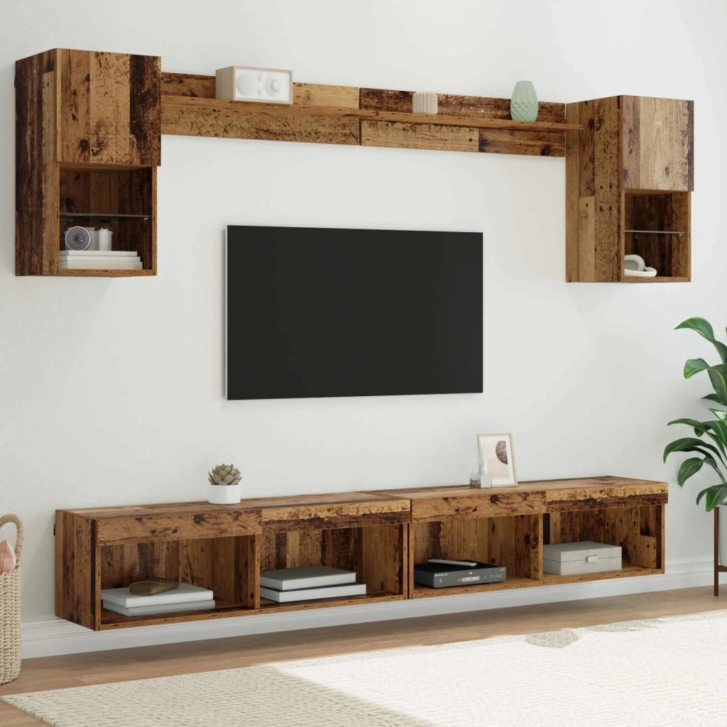 Unità a muro per TV con LED con led 6 pcs Legno vecchio 3402955