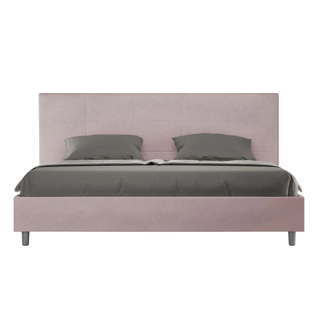 BS COM Letto matrimoniale king size con rete imbottito 200x200 microfibra glicine