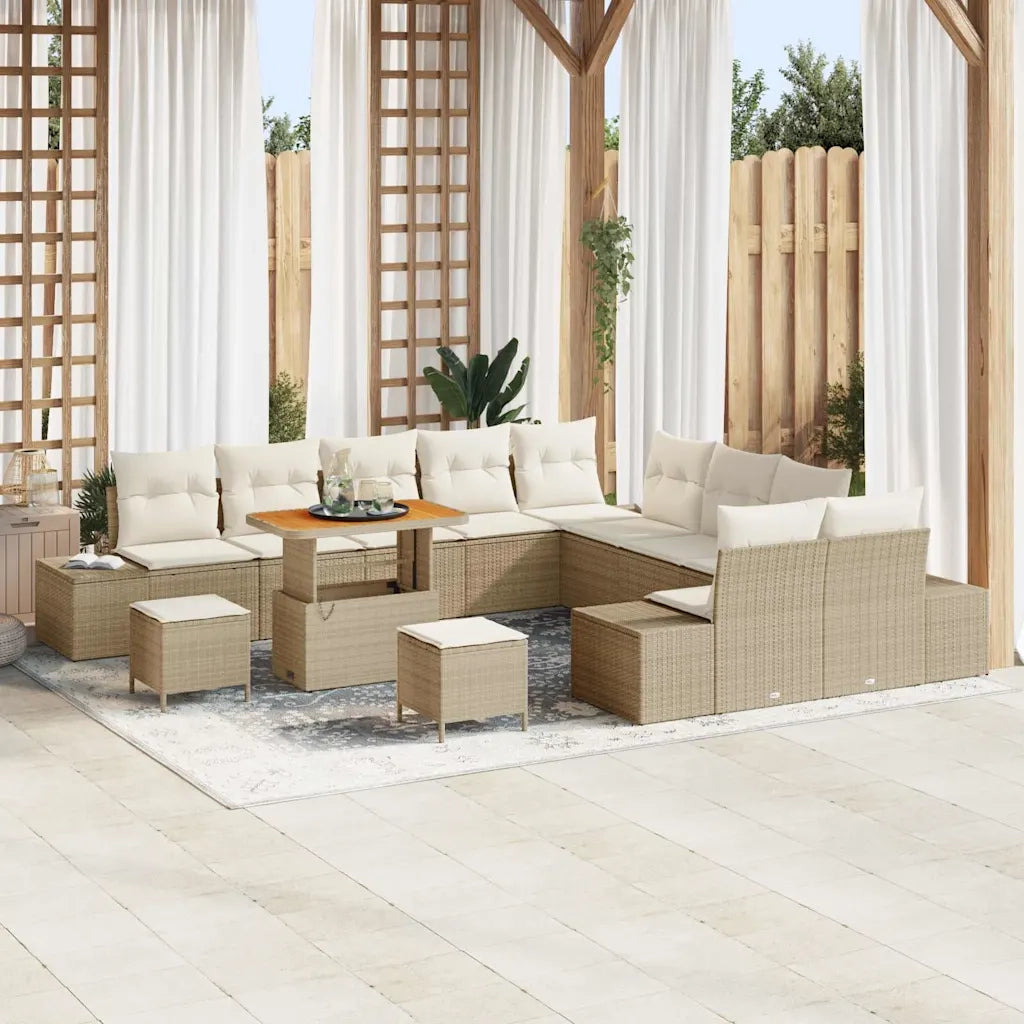 Set Divano da Giardino con cuscino 13 pcs Beige polyrattan