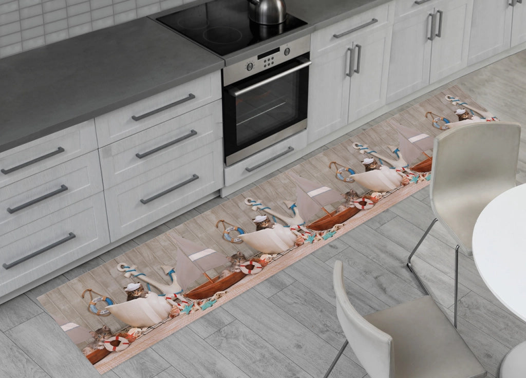 Tappeto Passatoia Cucina Antiscivolo Sottolavello Digitale Dis. Gatto Marinaro - 50x400 - Gatto Marinaro