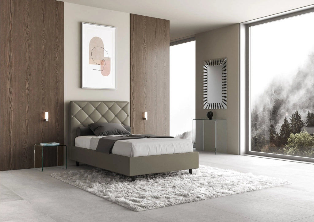 BS COM Letto una piazza e mezza con rete imbottito 130x200 similpelle cappuccino