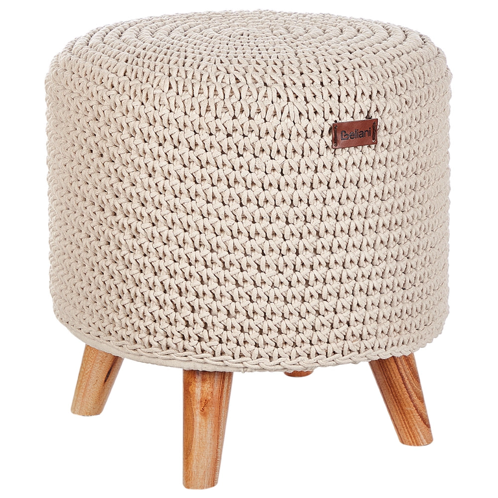 Sgabello cotone macramè beige e legno chiaro 40 cm fatto a mano boho camera da letto soggiorno cameretta