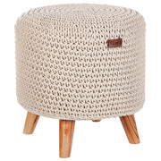 Sgabello cotone macramè beige e legno chiaro 40 cm fatto a mano boho camera da letto soggiorno cameretta