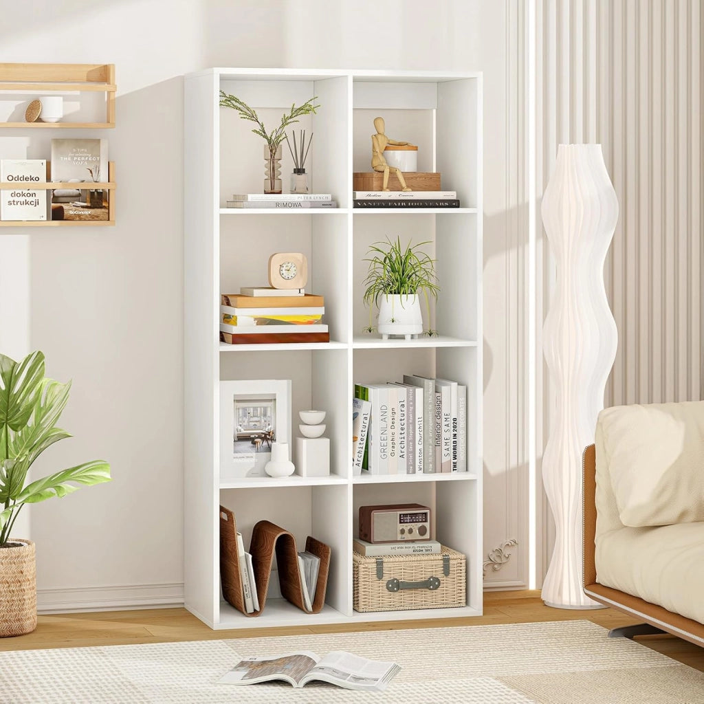 Libreria a 8 cubi, scaffale per libri modulare con cubi aperti, organizzatore di stoccaggio con kit antiribaltamento, 69,5 x 33 x 137 cm, mobile per soggiorno, ufficio, camera da letto