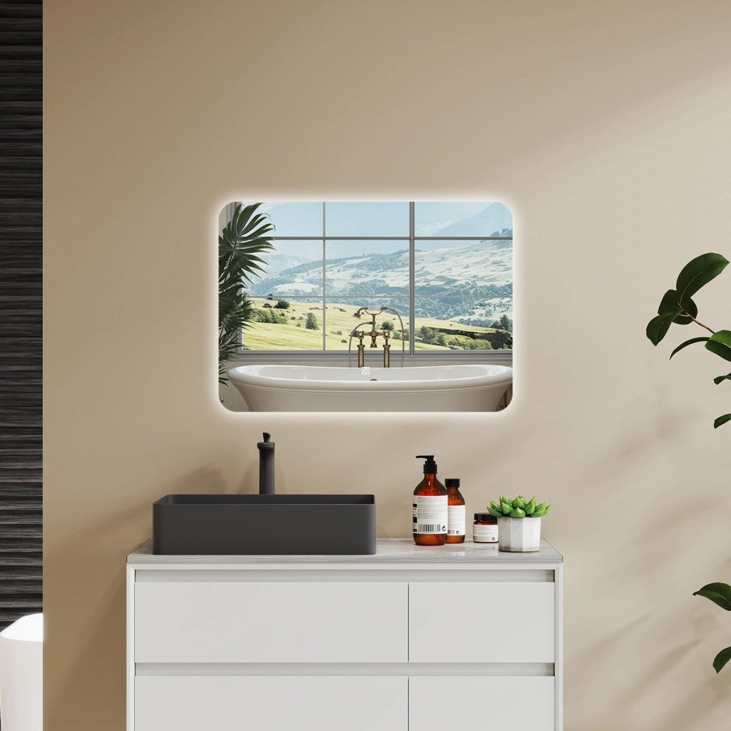 AICA 100 x 60cm Specchio da bagno con LED, Rettangolare, Touch, Memoria, Dimmerabile, Retroilluminato