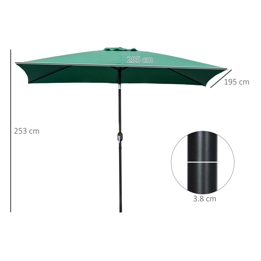 Ombrellone Rettangolare 2x3 m Pieghevole e Regolabile in Alluminio e Poliestere Verde e Nero