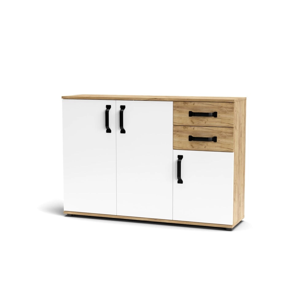 Credenza rovere bianco 3 ante e 2 cassetti 120x32x83 Mosso MO4