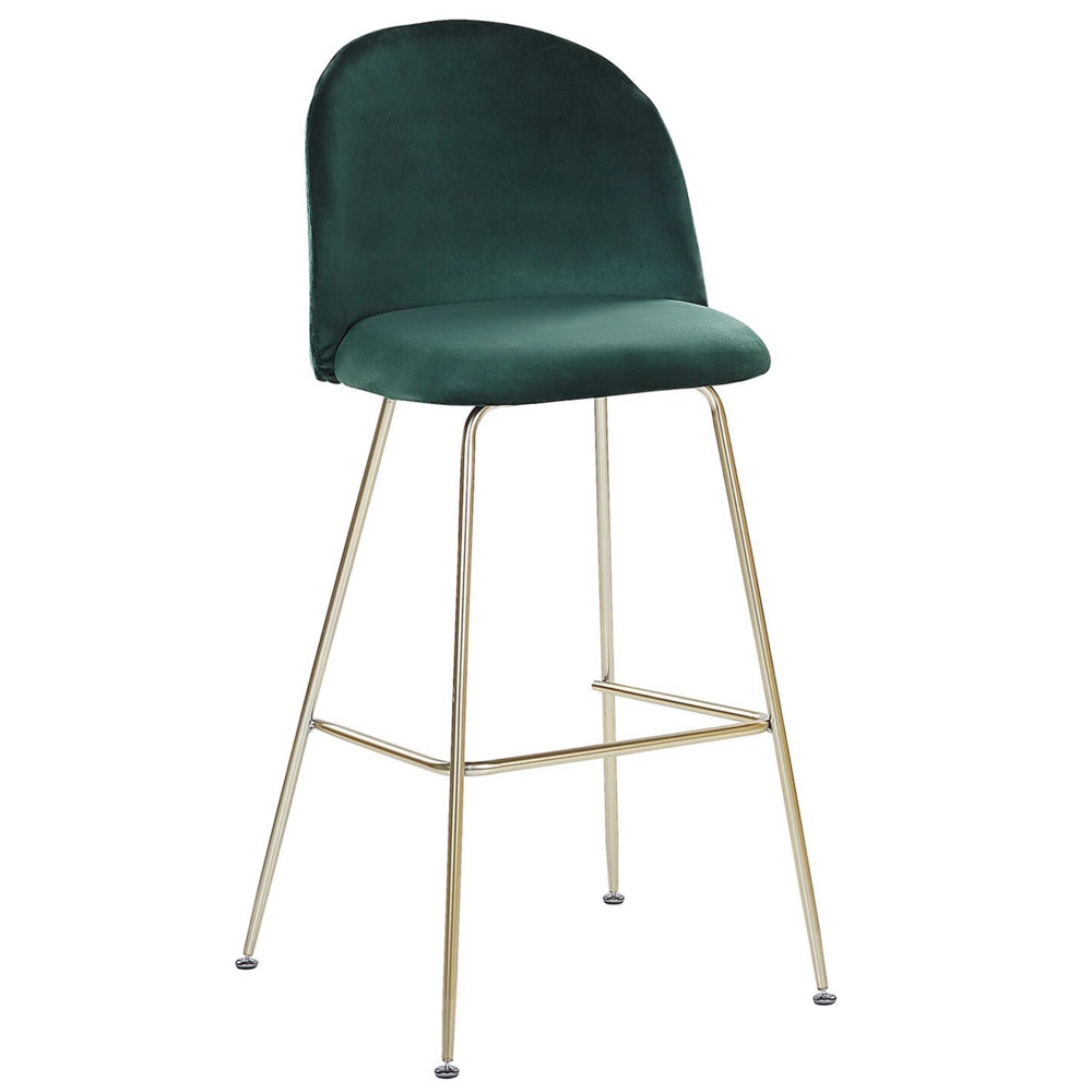 Set di 2 sedie da bar Rivestimento in velluto verde Struttura in acciaio dorato Sedile con altezza del bancone Mobili per sala da pranzo