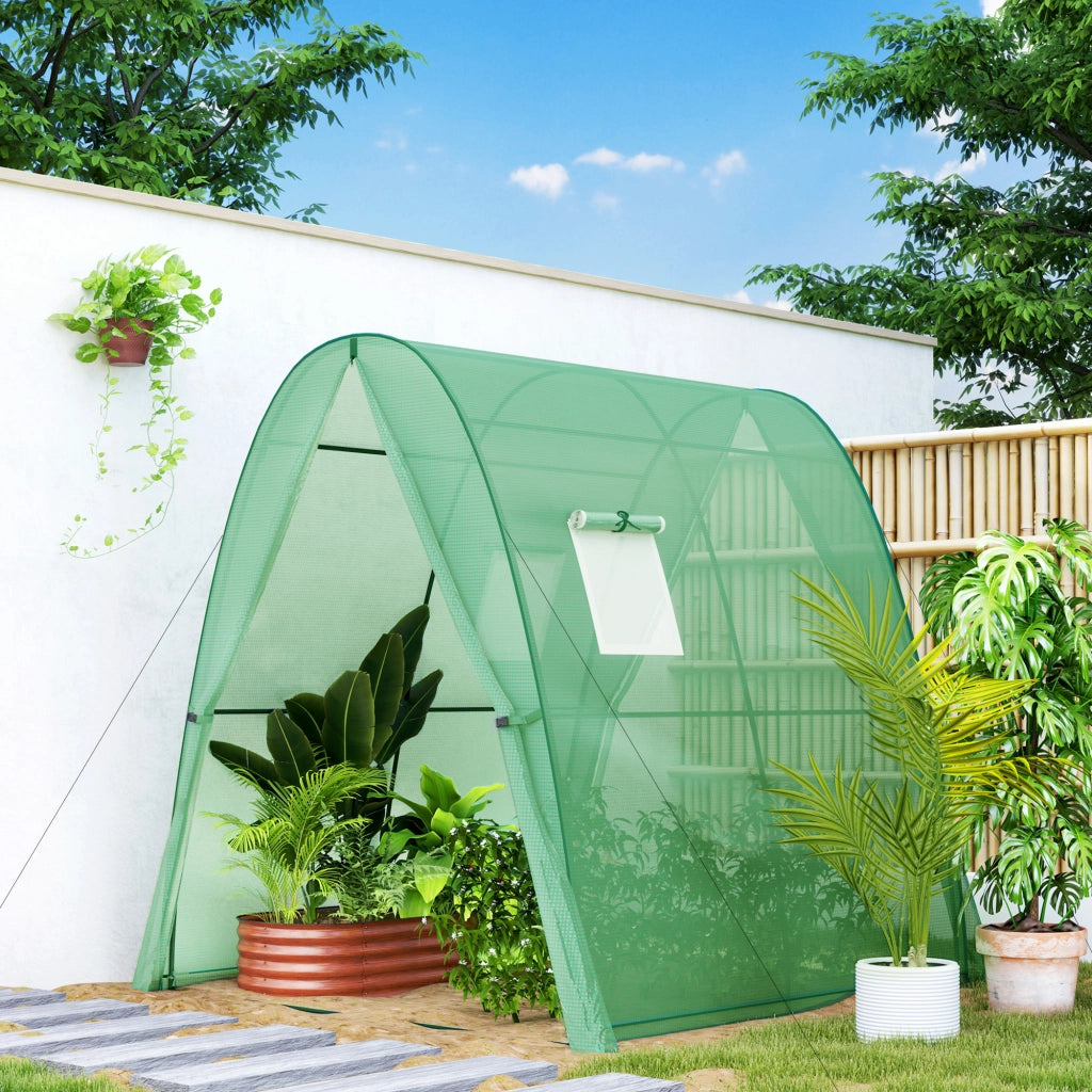 Serra ad arco con sacchi di sabbia e copertura in plastica, 2 porte a rullo, finestre a rete, portatile ¨C zephmum ¨C Verde 180x180x200 cm