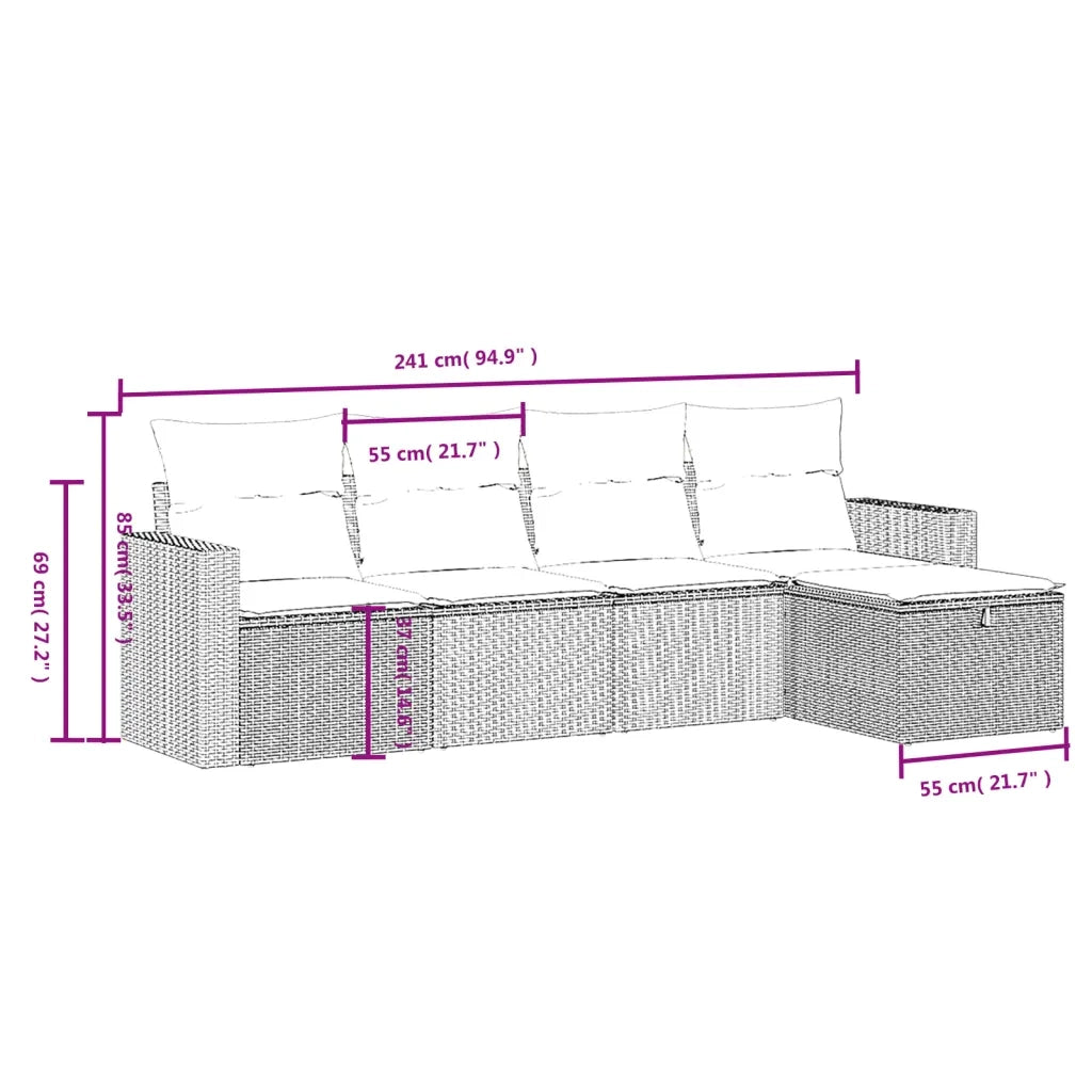 Set Divani da Giardino 5 pz con Cuscini in Polyrattan Nero 3263462