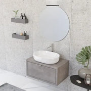 Mobile bagno sospeso 80 cm grigio cemento con lavabo a bacinella e specchio tondo Master