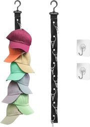 Oggetto di Supporto per Cappello con 16 Clip - Organizzatore di Magazzino per Cappello da Appendere con 2 Ganci Adesivo per Parete Porta Armadio