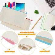 Etui in stoffa bianca per DIY - 12 pezzi, da personalizzare - 6 pastelli colorati e 12 pennelli per dipingere.