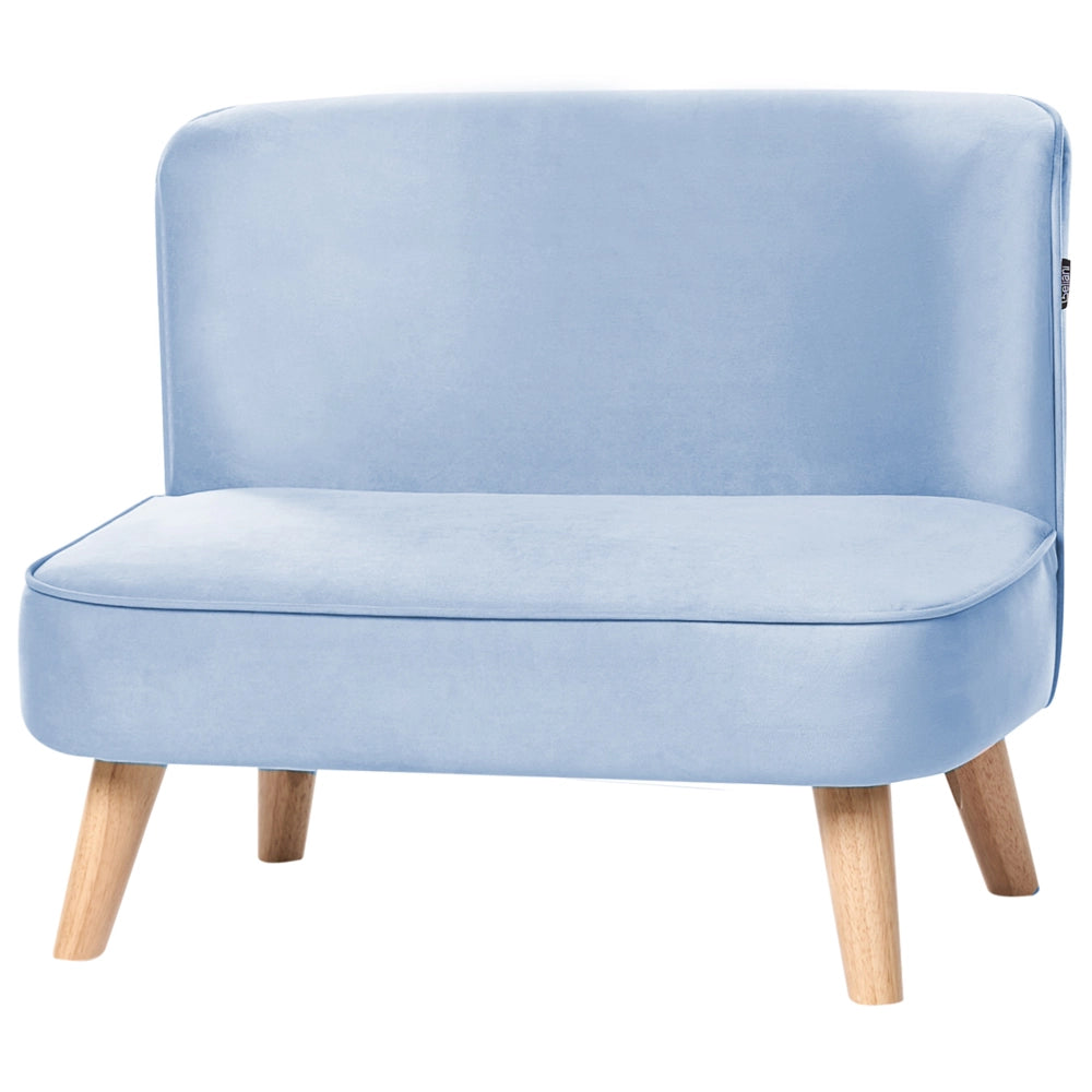 Divano per bambini rivestito in velluto senza braccioli azzurro per bambini piccoli stile moderno