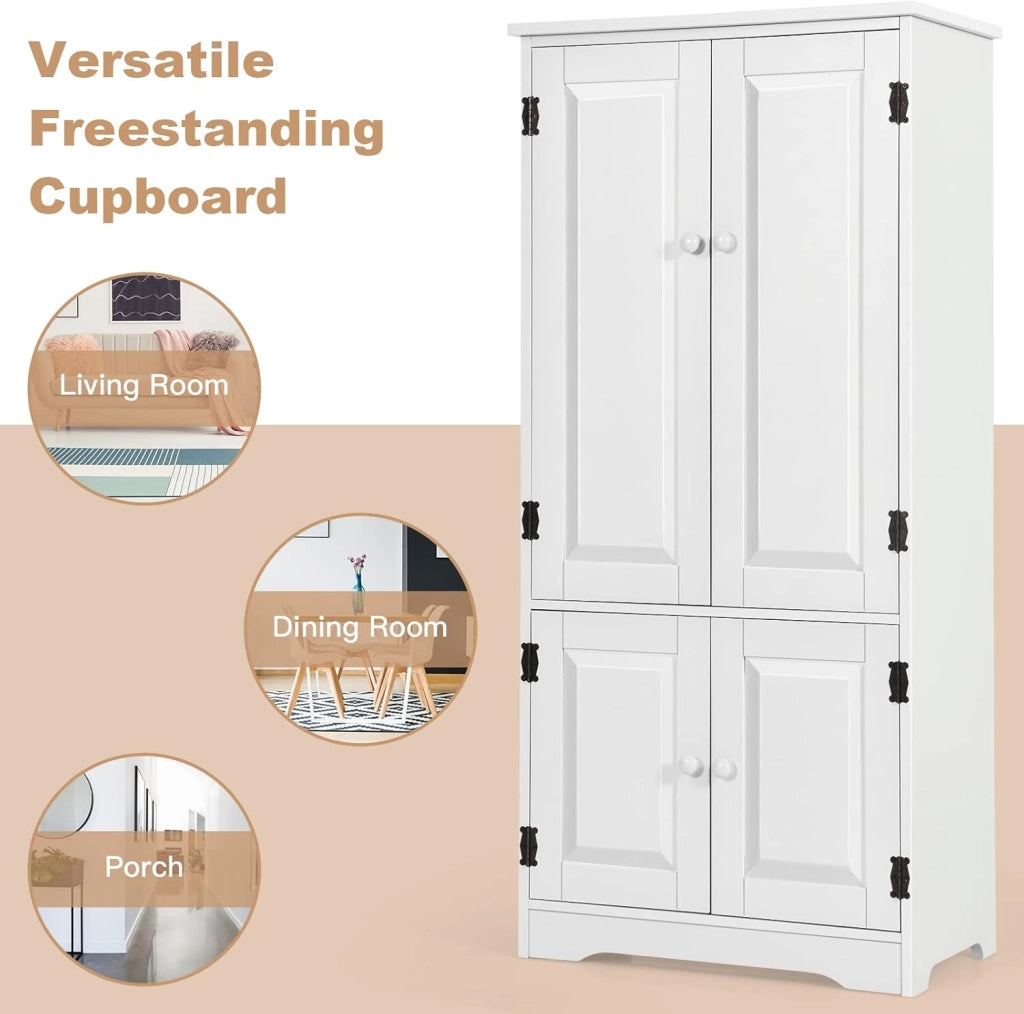 Mobile Multiuso, 4 Ante con Manico, Armadietto da Terra, 2 Ripiani Regolabili, per Bagno, Cucina, Soggiorno, Studio, Ufficio, 58,5x31,5x123 cm, Nero/beige