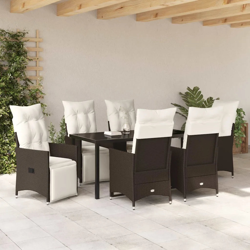 Set da Pranzo per Giardino con cuscino 7 pcs Marrone polyrattan 3379573