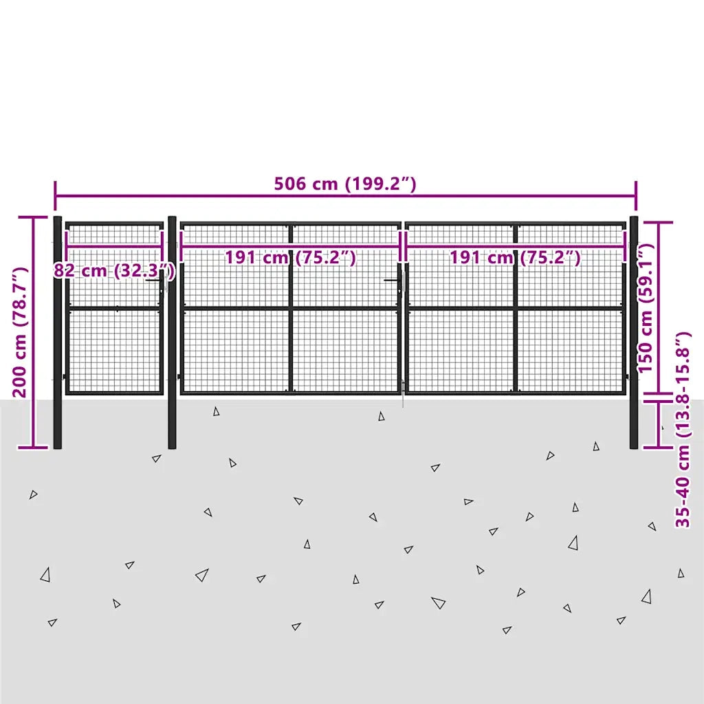 Cancello per Giardino in Acciaio 500x150 cm Antracite